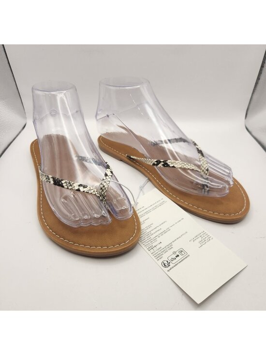 A Essentials Shoes - A Essentials Black Whit Simulated Snakeskin Thong Sandals Womens US 6.5 NEW